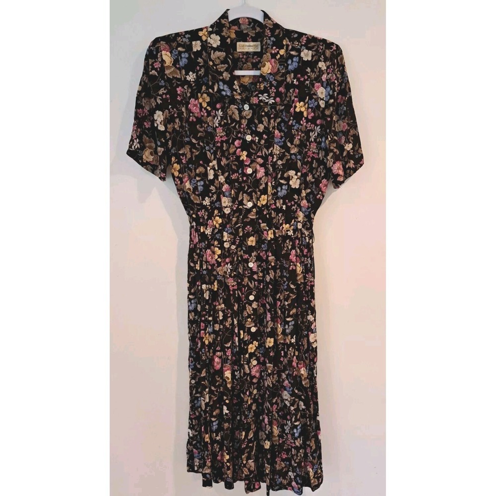 Liz Claiborne  Vtg Floral Belted Dress Sz 6 Shoulder Pads Romantic Feminine Y2K